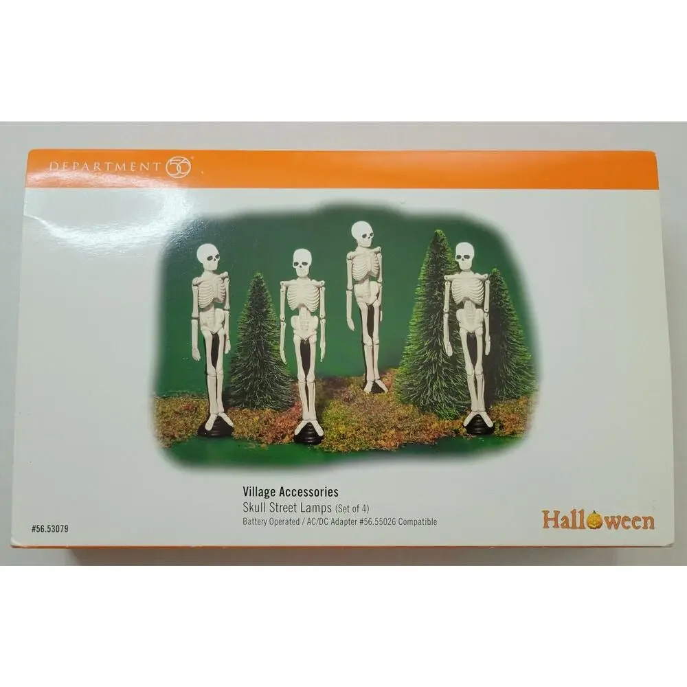 Dept 56 Skull Street Lamps 4 Lit Halloween Village Accessories 56.53079 WORKS